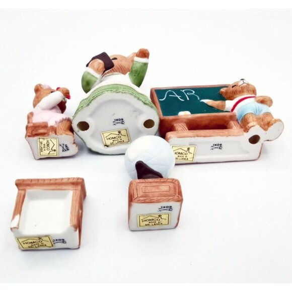 Homco Classroom Bear Figure Set Teacher Students Chalkboard Globe Desk Vintage - Picture 16 of 16